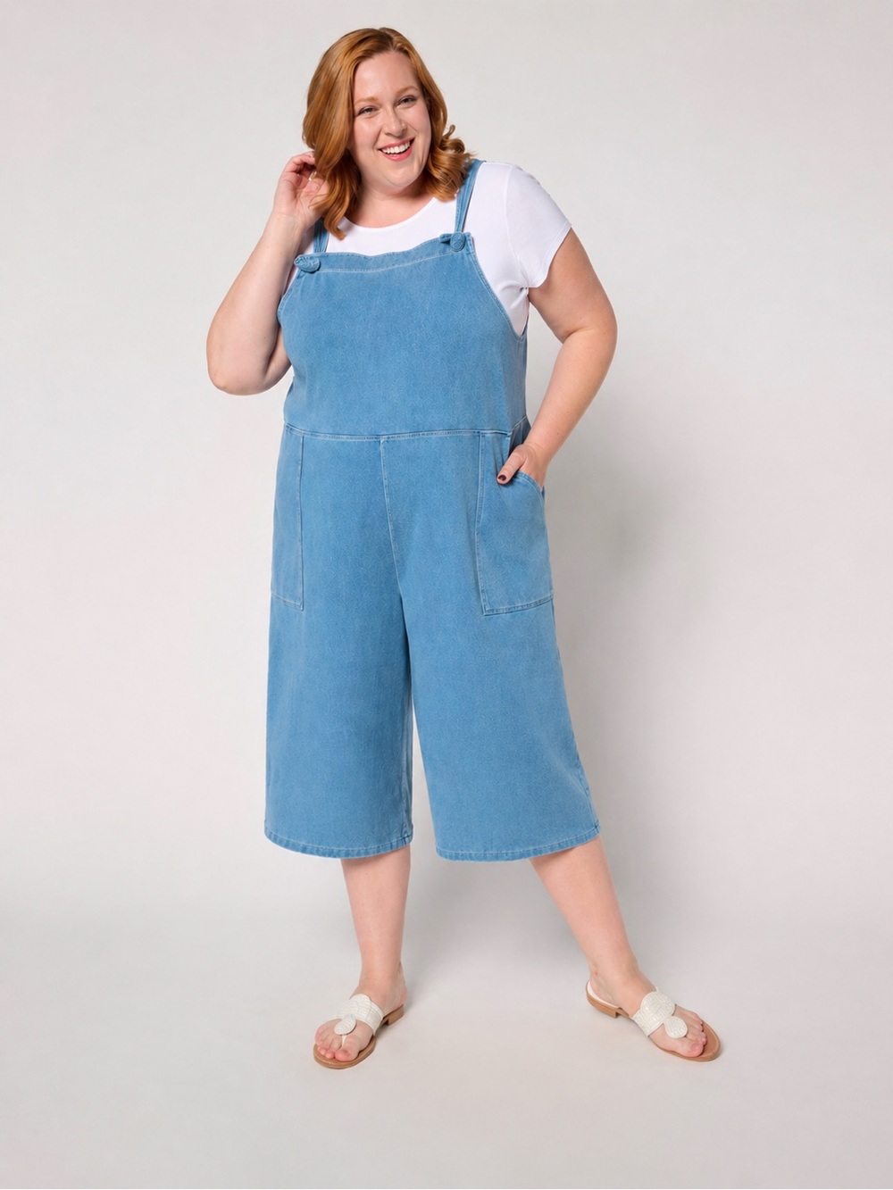 Plus Size Blue Denim Jumpsuit shorts Overalls